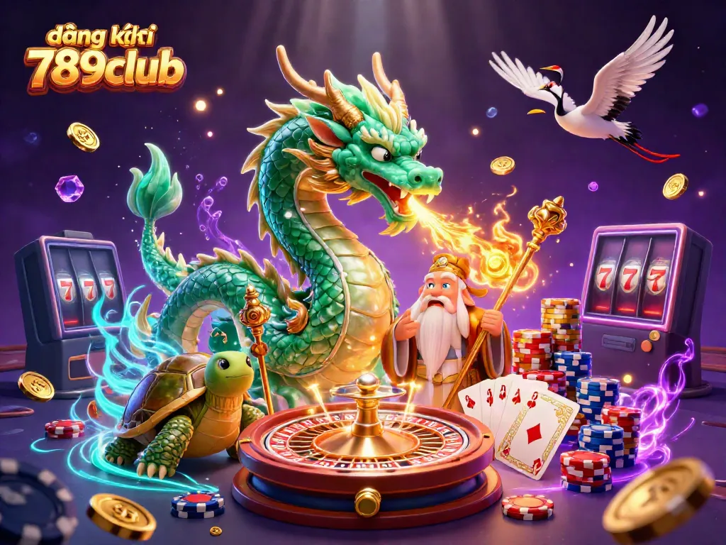 Engage in exciting gameplay by registering at đăng ký 789club with a vibrant casino background featuring a jade dragon and dynamic gaming elements.