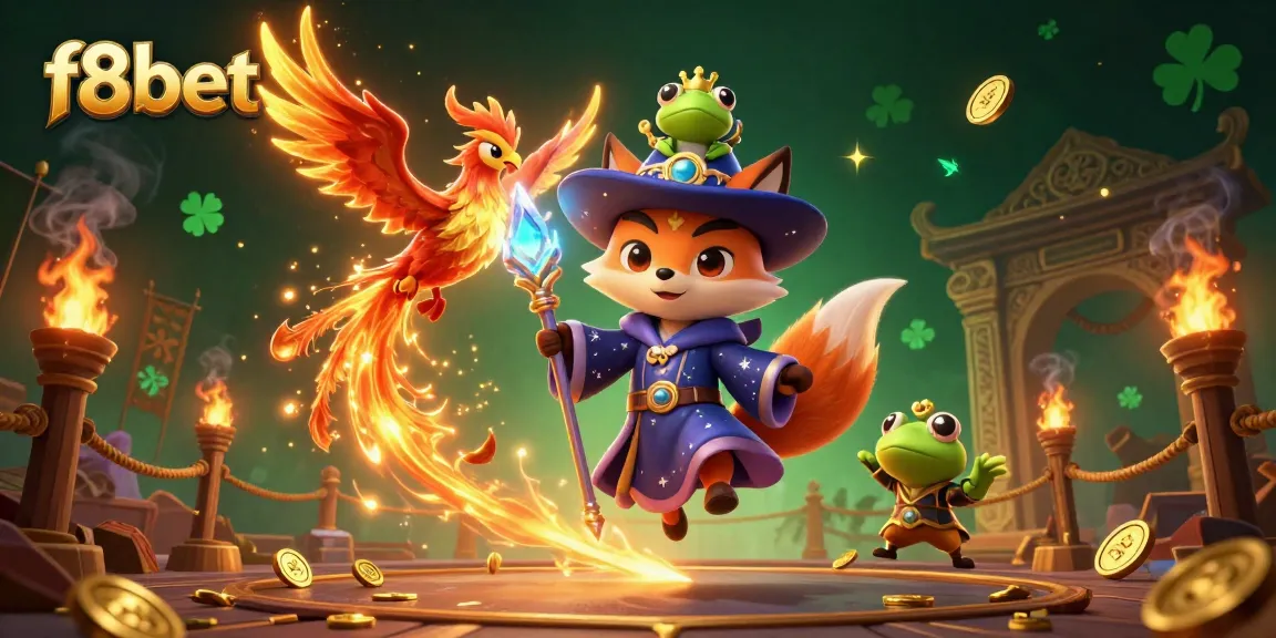 Experience the excitement at f8bet with a vibrant 3D casino scene featuring a mystical wizard fox.