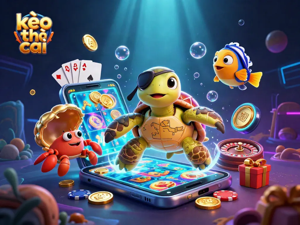 Engage with kèo nhà cái through a vibrant 3D illustration featuring a pirate turtle and treasure elements