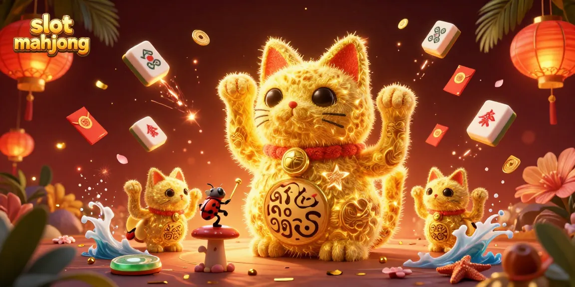 Experience thrilling gameplay with slot mahjong featuring a vibrant lucky cat in a casino-inspired scene.