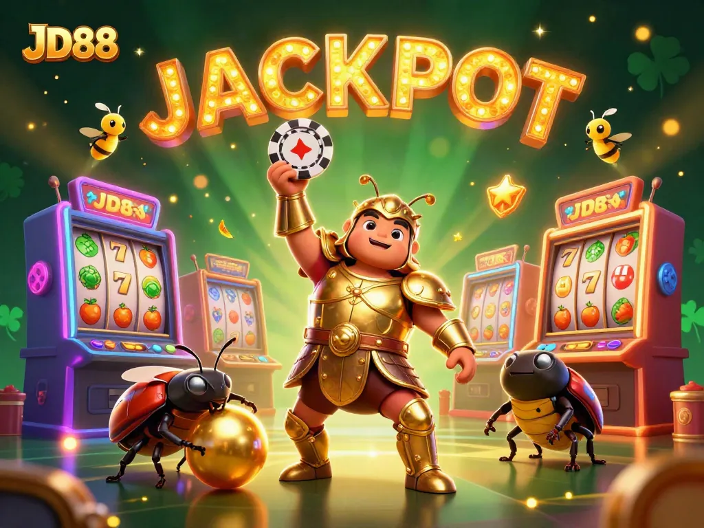 Win big with JD88 by celebrating a jackpot achievement in this vibrant casino scene.
