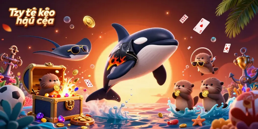 Tỷ lệ kèo nhà cái showcased with a vibrant illustration featuring characters engaging in sports betting activities surrounded by dynamic casino elements.