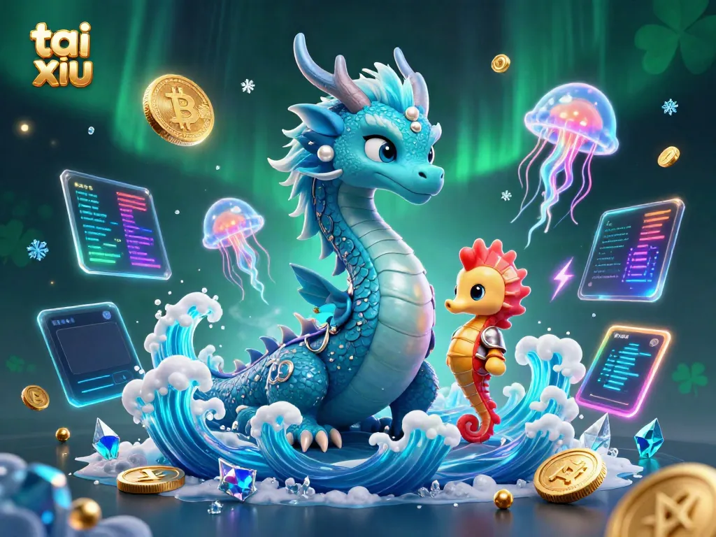 Engage in spirited tai xiu gameplay with an azure water dragon, seahorse knight, and glowing jellyfish.