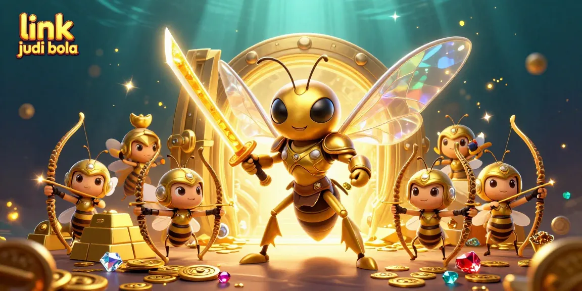 Experience link judi bola with a dynamic 3D illustration of a golden hornet samurai in action.