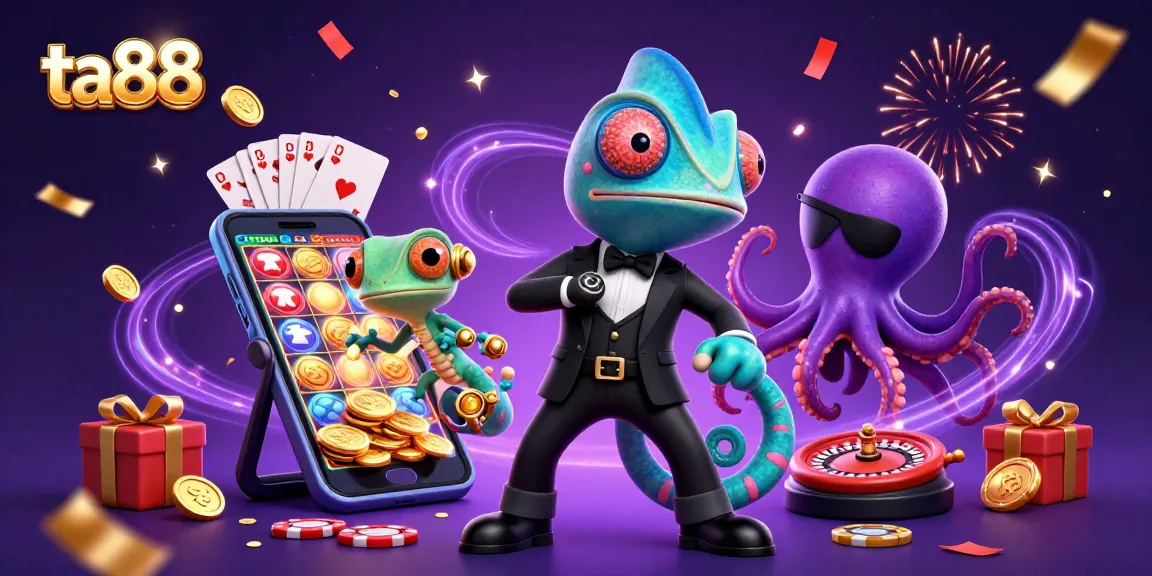 Spin the reels with ta88, featuring vibrant slots, colorful characters, and festive casino action.