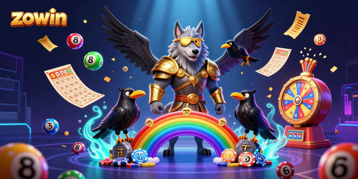 Experience thrilling excitement with Zowin's vibrant casino illustration featuring dynamic prizes and games.