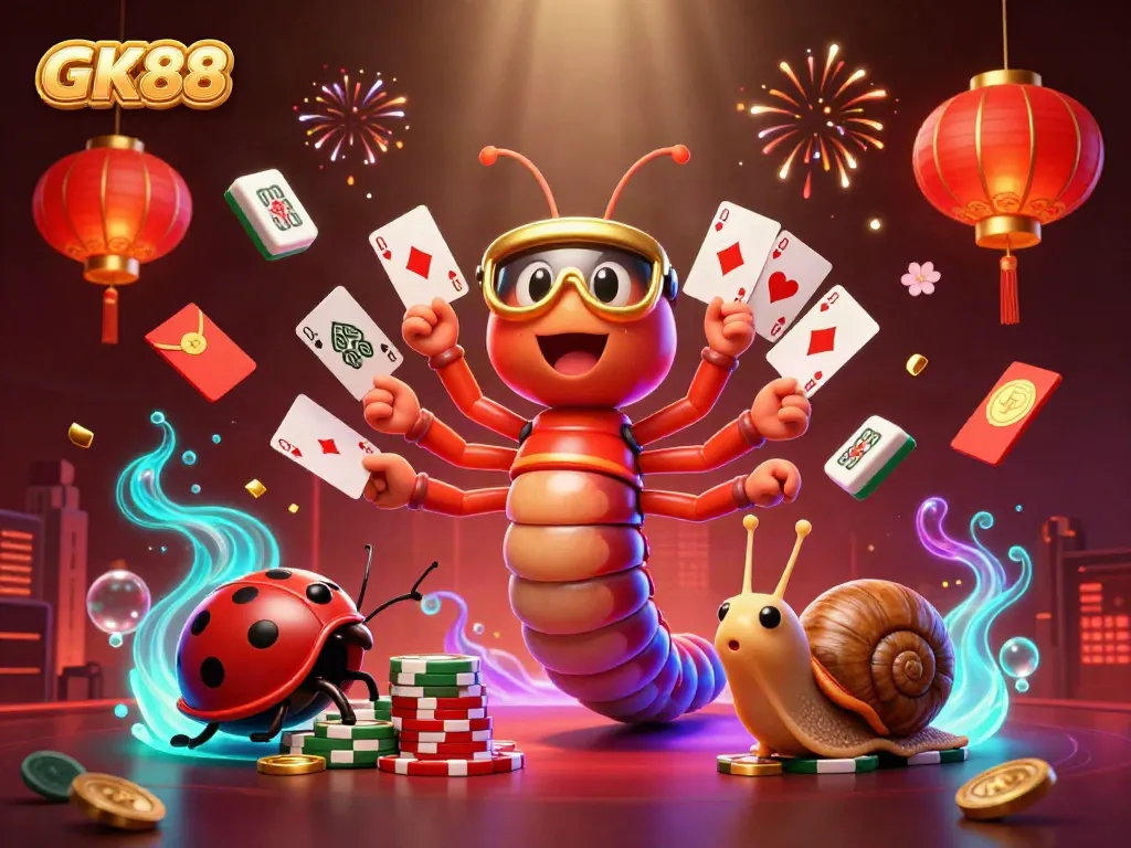 Experience thrilling action with GK88’s lively casino scene featuring unique characters and dynamic elements.