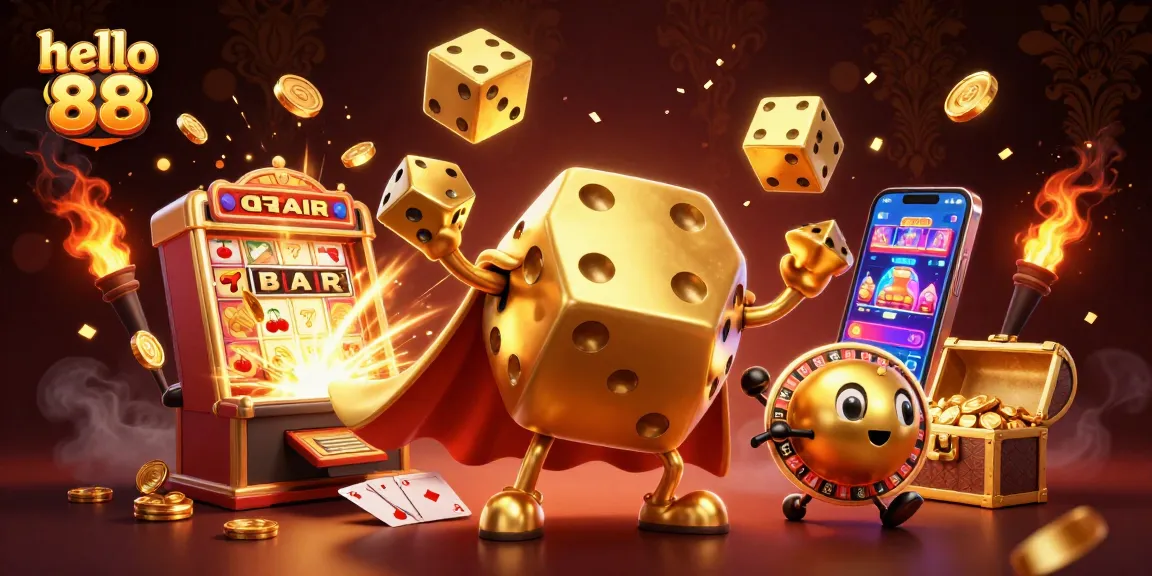 Experience thrilling gameplay with hello 88 as a golden dice golem and friends celebrate a jackpot!