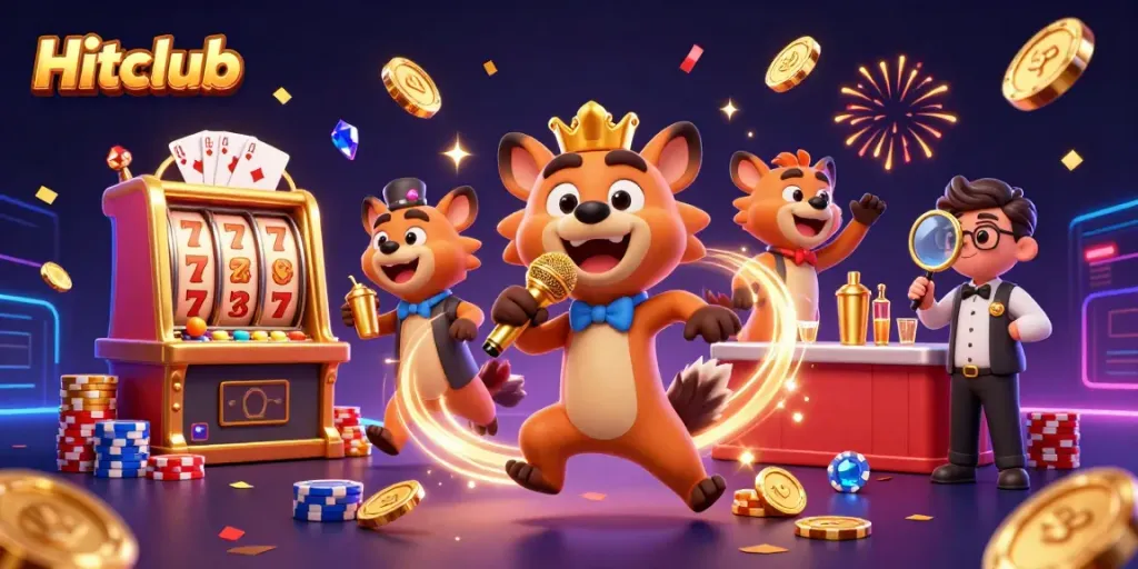 Experience excitement at the Hitclub casino with lively hyenas performing comedy and mixing drinks.