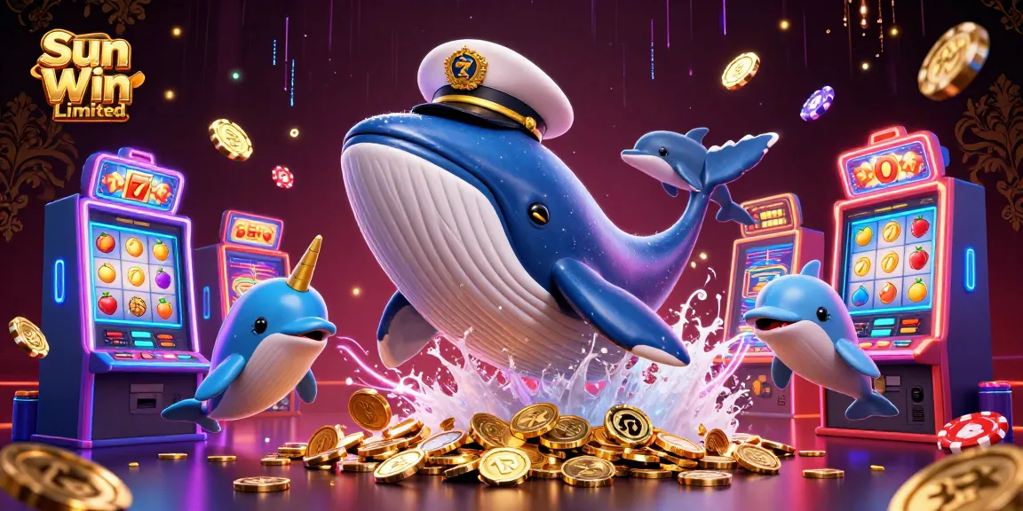Engage with Sun Win Limited's vibrant casino theme illustrated by a whale captain and playful dolphins.