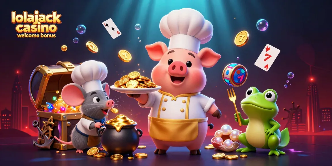 Experience the excitement of the lolajack casino welcome bonus with vibrant characters and casino elements.