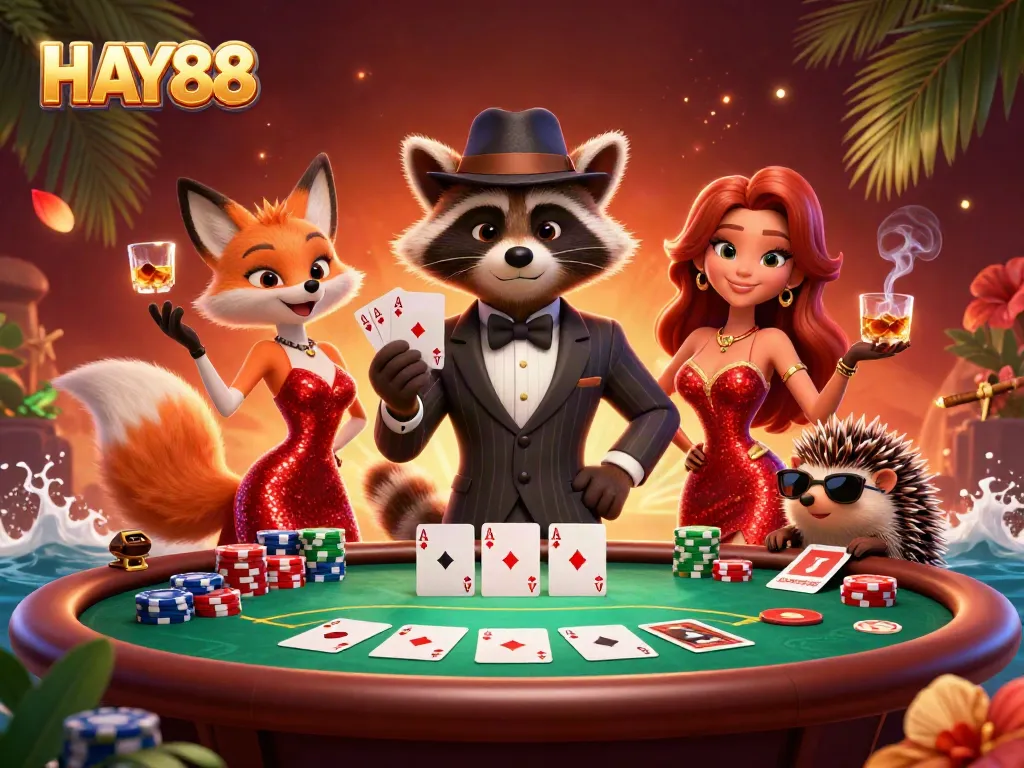 Experience the thrill of HAY88 with this vibrant casino scene featuring playful characters.