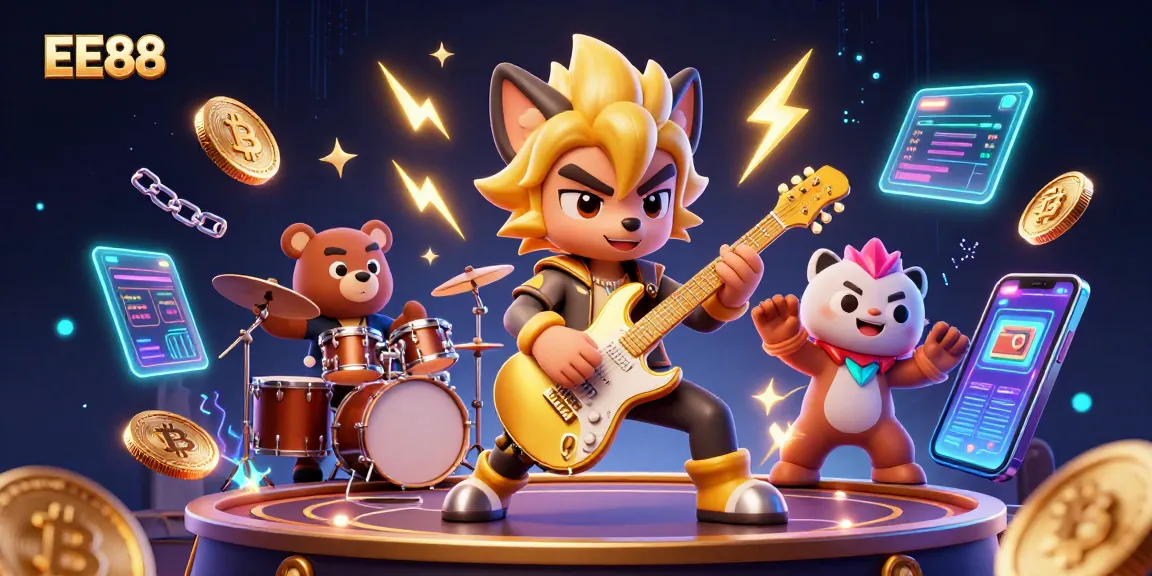 EE88 propels gamblers into excitement with a vibrant casino scene of a rock star wolf and drummer bear.