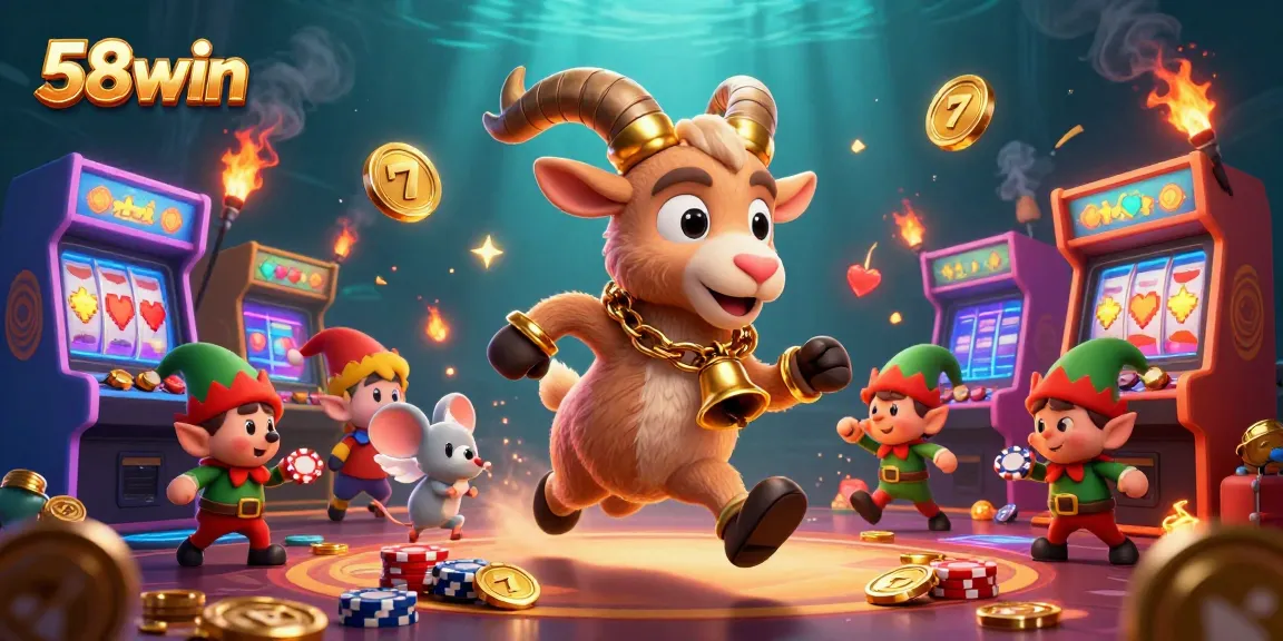 Enjoy vibrant 58win illustrations of Krampus and friends at a thrilling casino adventure.