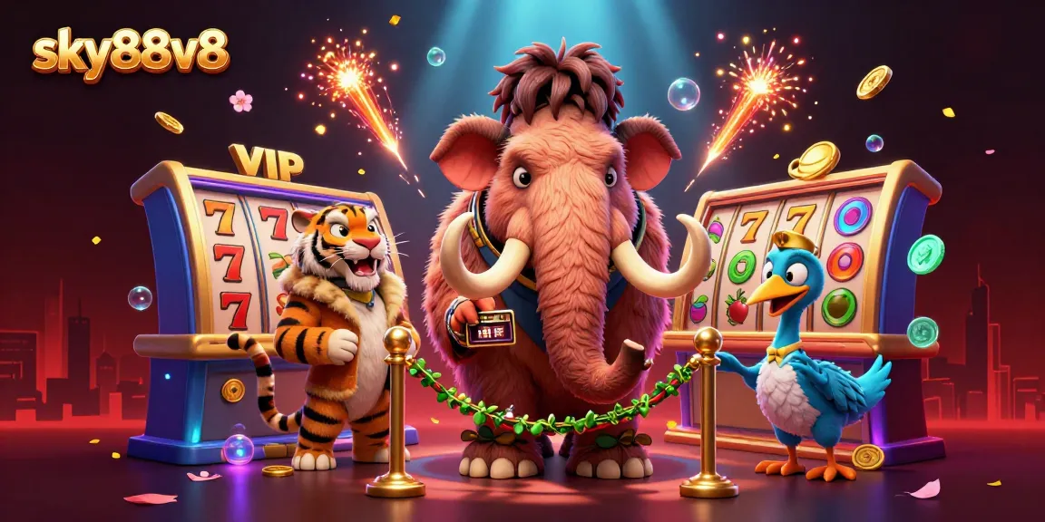Experience the excitement at sky88v8 with a lively 3D casino bouncer scene.