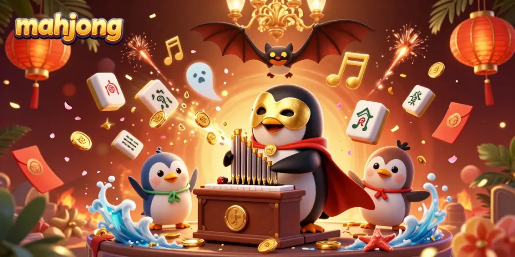 Engage in mahjong thrill with dynamic characters and an atmospheric scene of winning excitement.