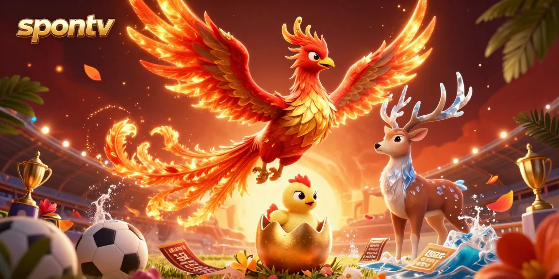 Experience spontaneous sports action with spontv, featuring a vibrant phoenix and engaging sports elements.