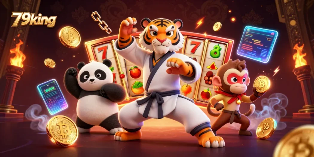 Engage with thrilling slots at 79king, featuring a kung fu tiger master and whimsical characters.